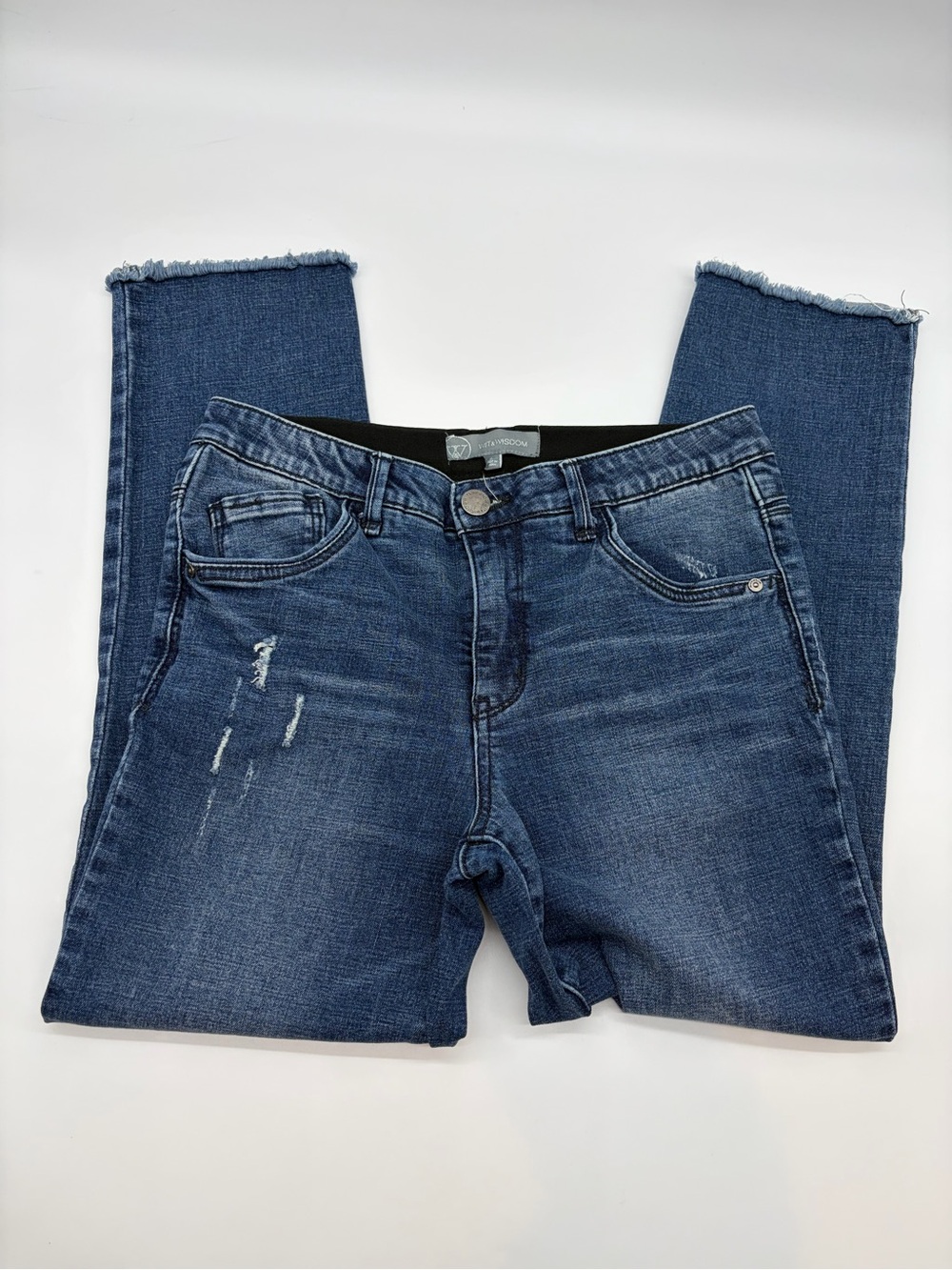 Wit & Wisdom Distressed Skinny Jeans in Dark Blue Wash